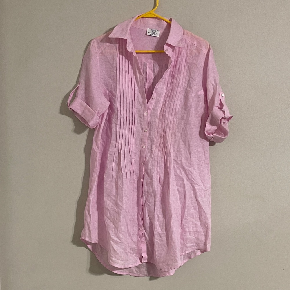 Fedeli Light Pink Linen button down tunic dress 42